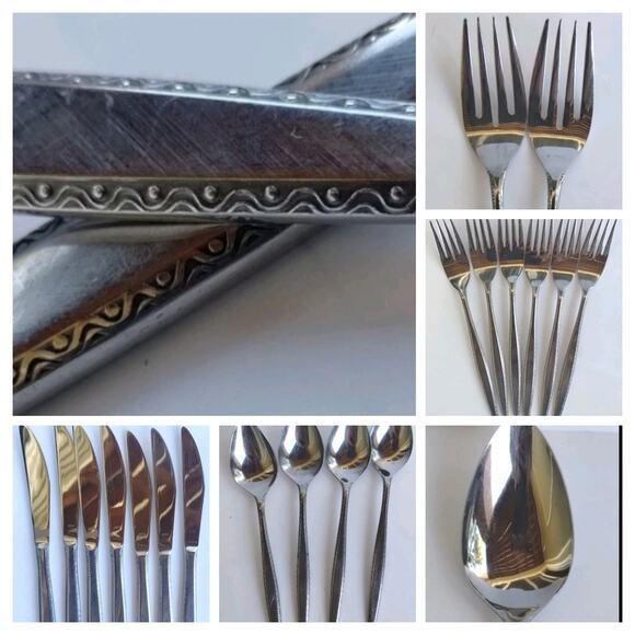 Vintage Imperial International Japan Vintage Silverware 24 Piece Waves & Dots - Picture 1 of 16